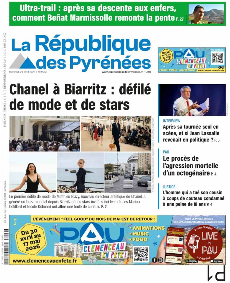 Portada de La République des Pyrénées (Francia)