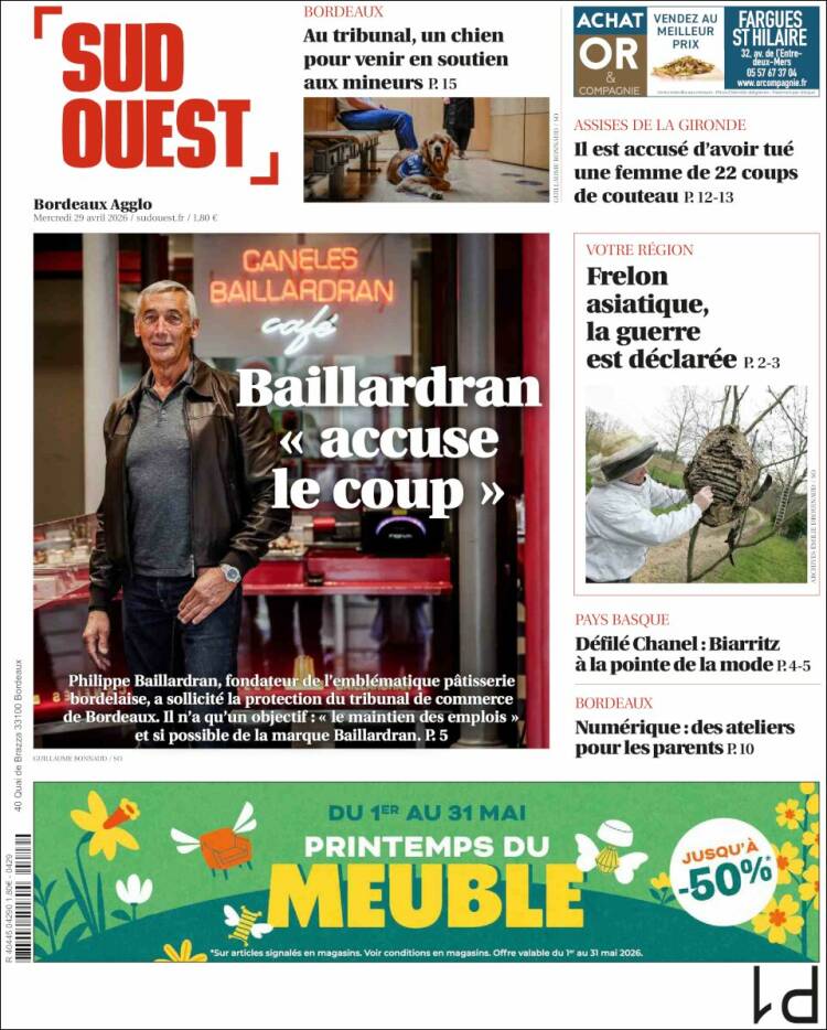 Portada de Sud Ouest (Francia)