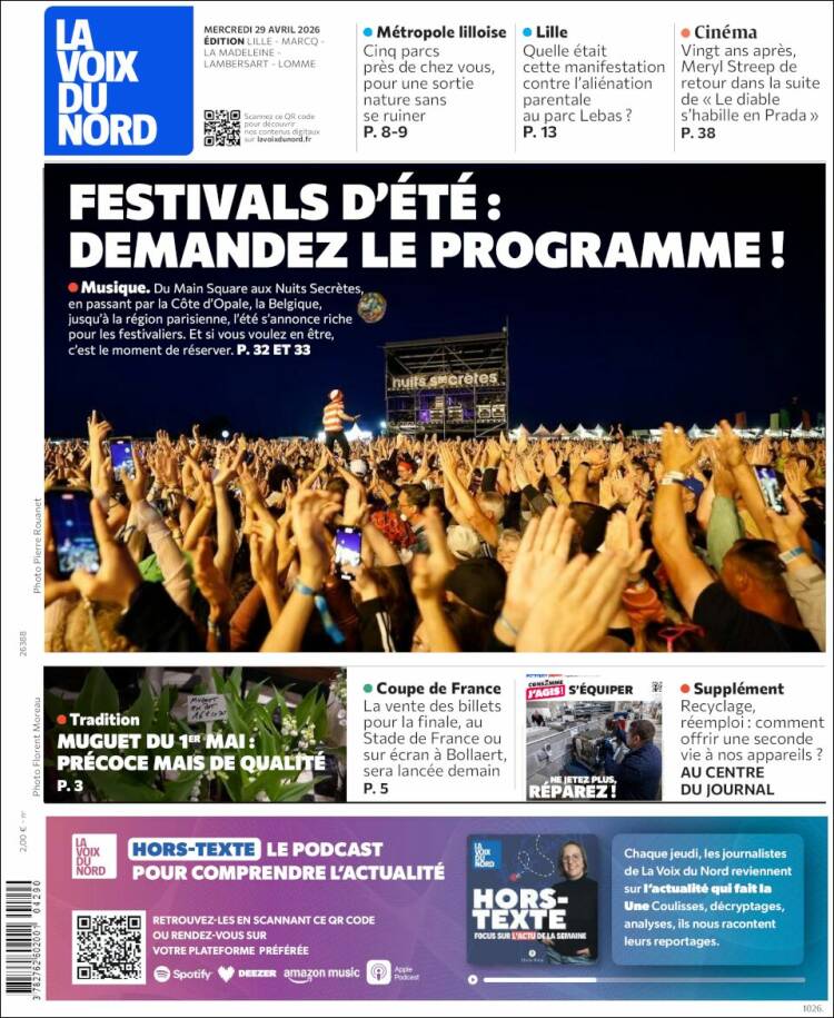 Portada de La Voix du Nord (Francia)