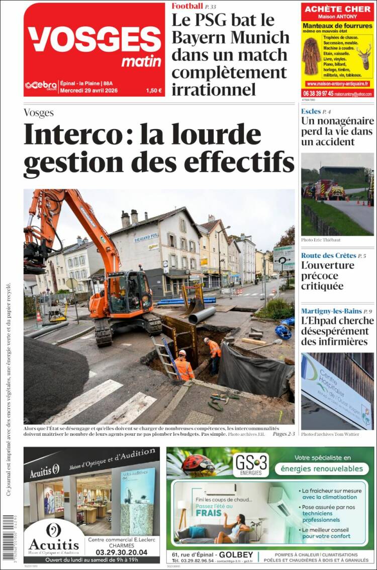 Portada de Vosges Matin (Francia)