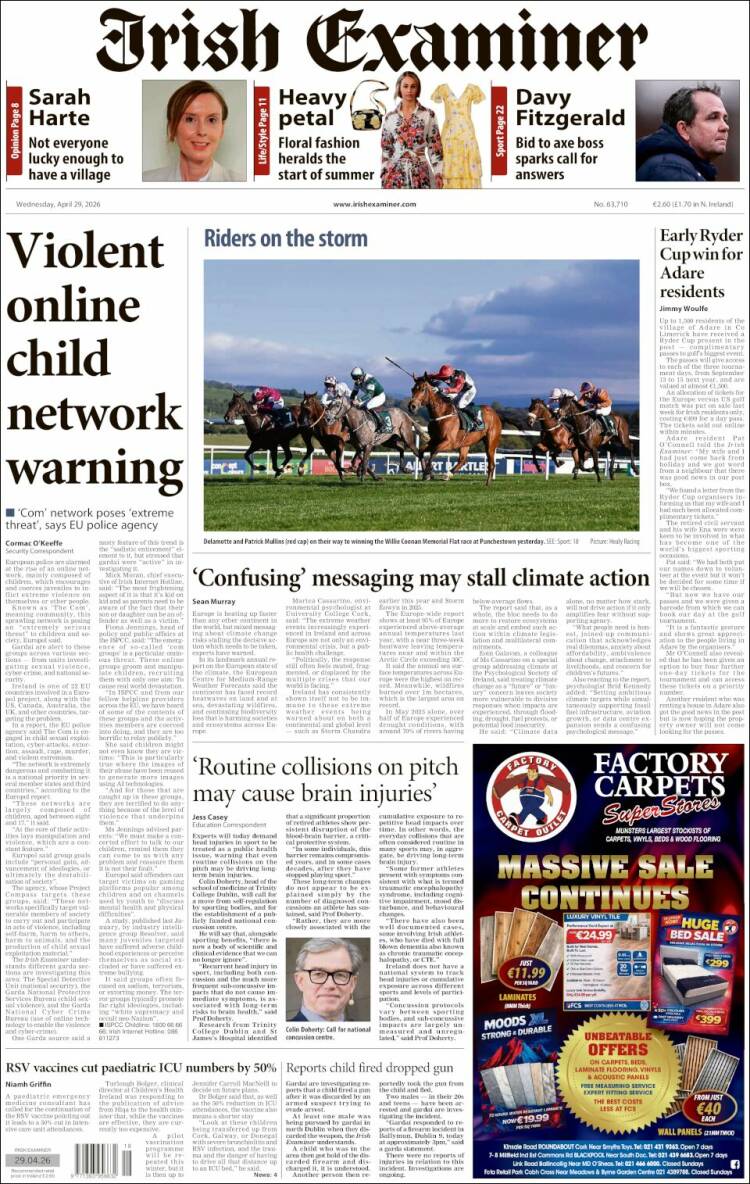 Portada de Irish Examiner (Irlanda)
