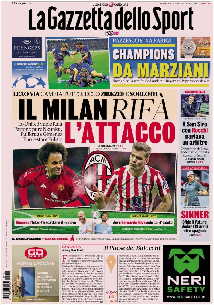 Portada de La Gazzetta dello Sport (Italia)