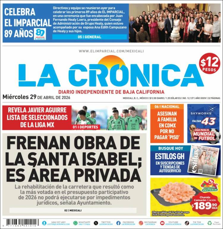 Portada de La Crónica de Baja California (M&eacute;xico)