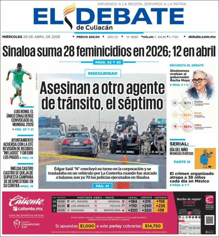Portada de El Debate de Culiacán (M&eacute;xico)