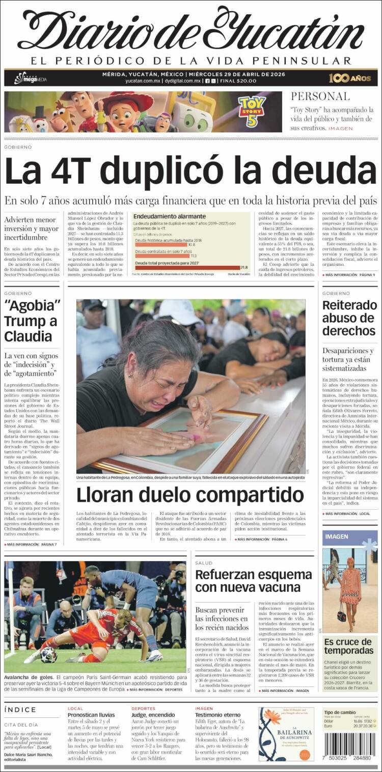 Portada de Diario de Yucatán (M&eacute;xico)