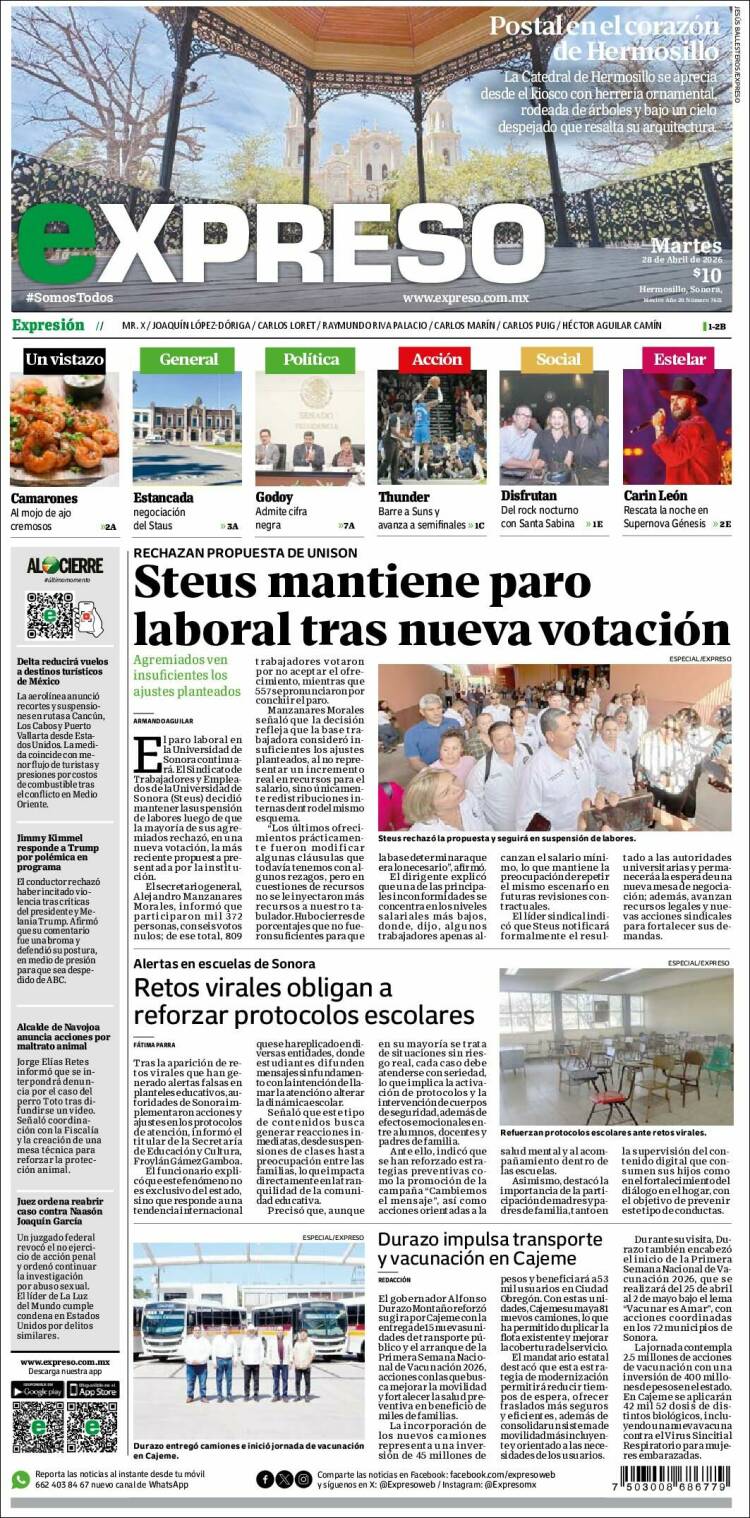 Portada de Expreso (M&eacute;xico)