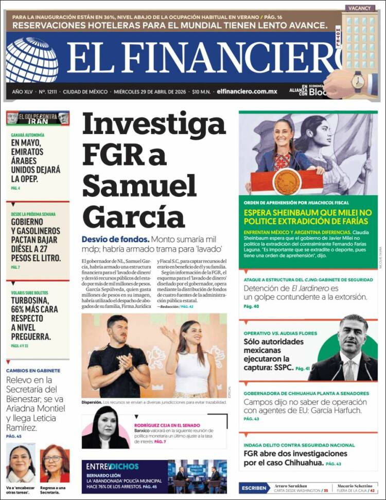 Portada de El Financiero (M&eacute;xico)