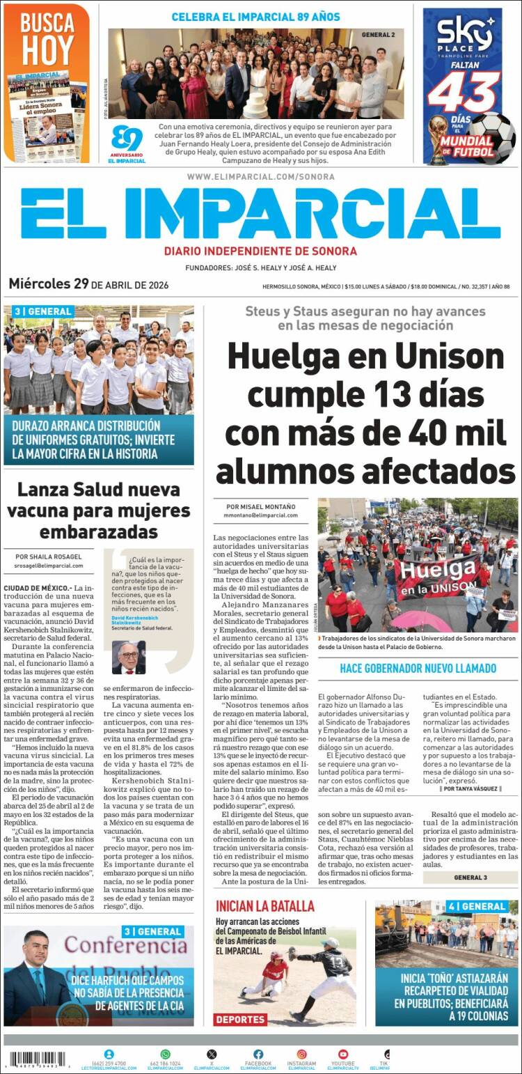 Portada de El Imparcial (M&eacute;xico)