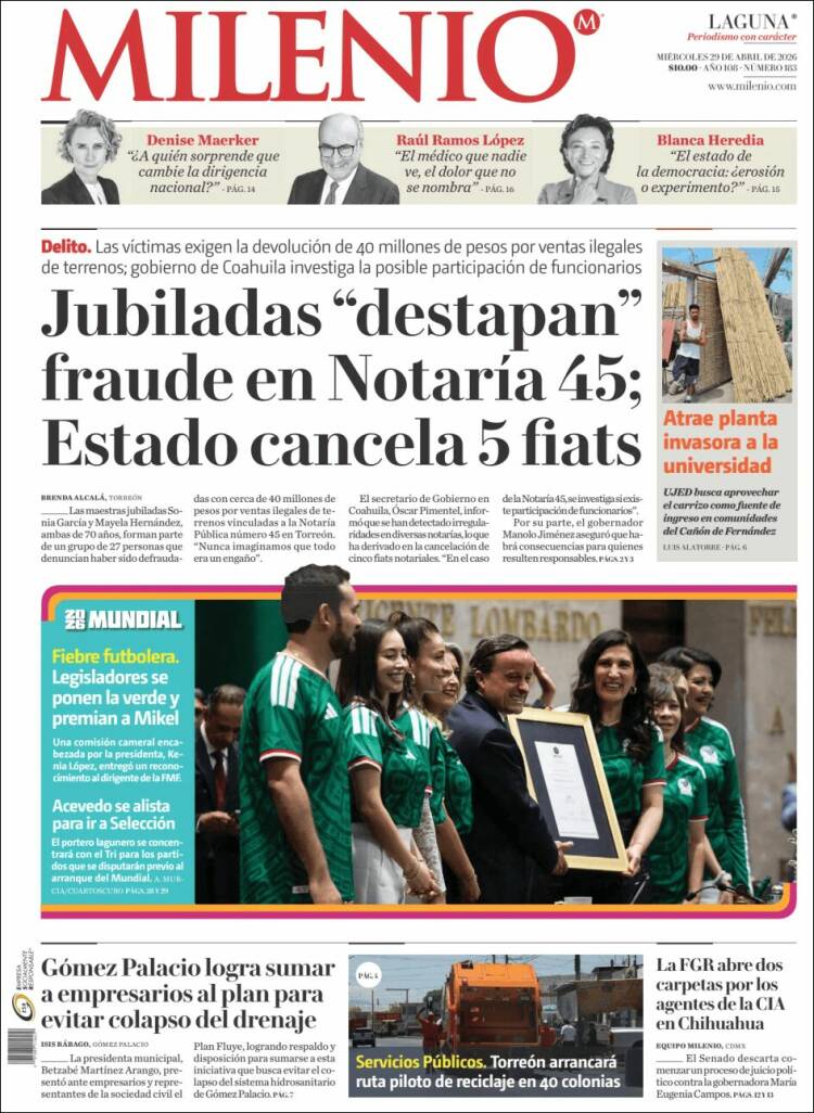 Portada de Milenio - Laguna (M&eacute;xico)