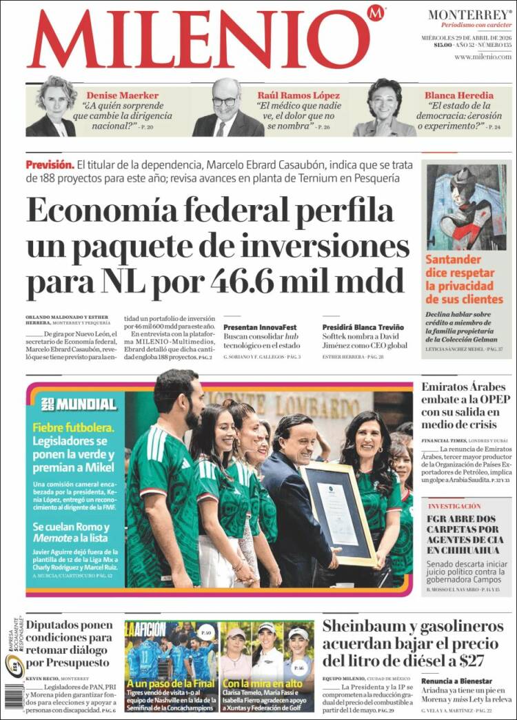 Portada de Milenio de Monterrey (M&eacute;xico)