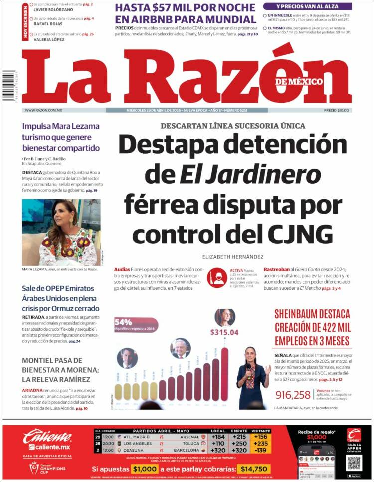 Portada de La Razón (M&eacute;xico)