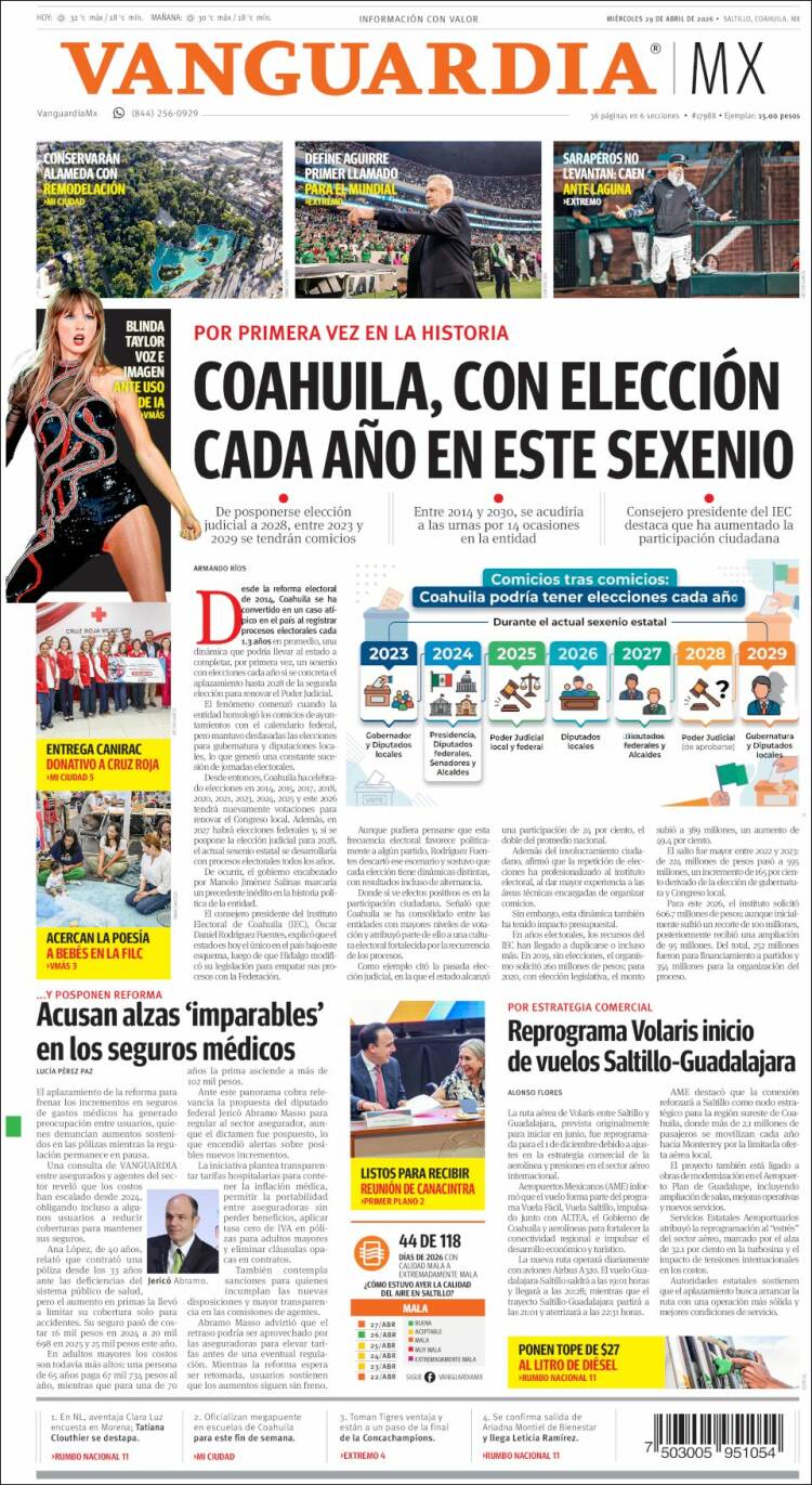 Portada de Vanguardia (M&eacute;xico)