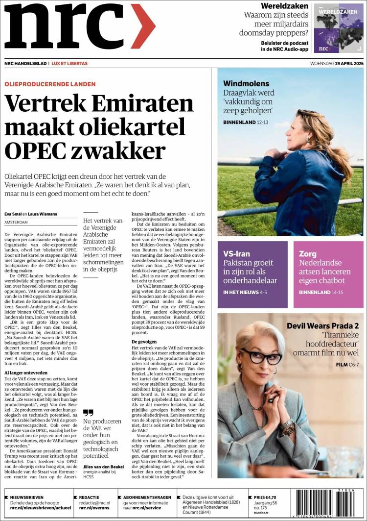 Portada de NRC Handelsblad (Pa&iacute;ses Bajos)
