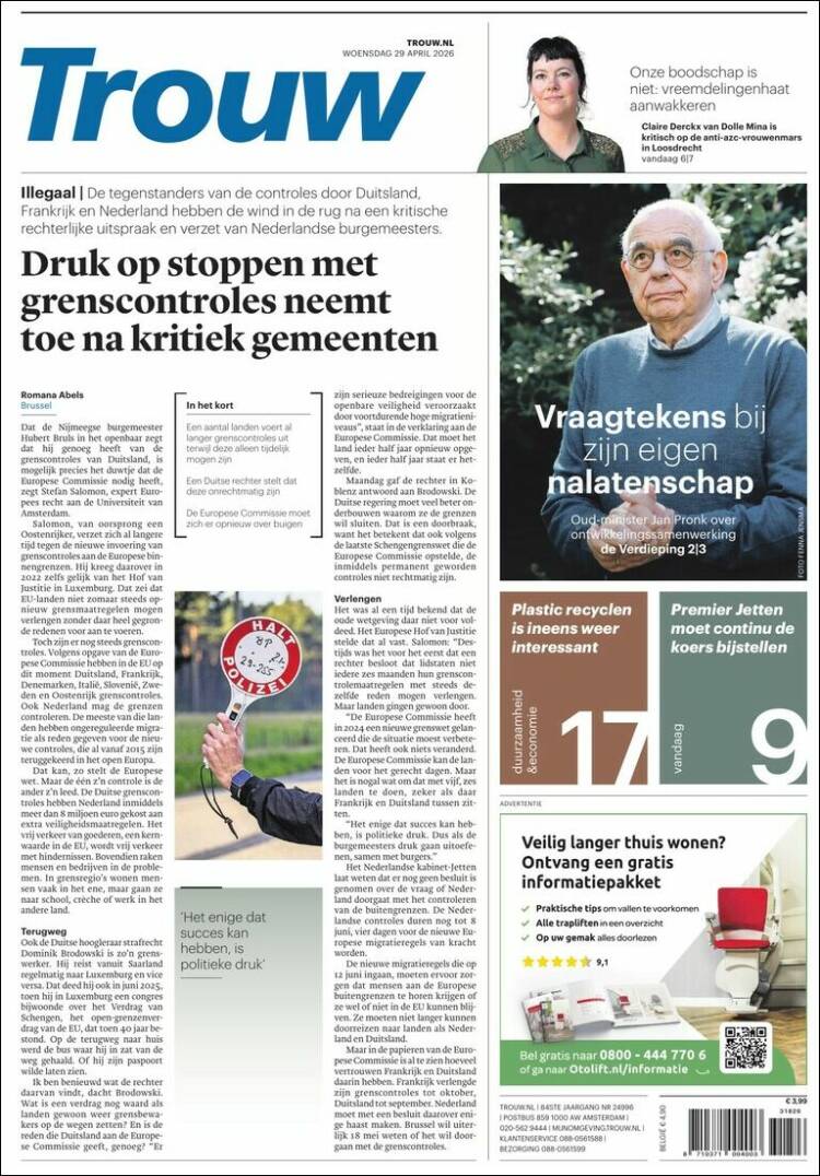 Portada de Trouw (Pa&iacute;ses Bajos)