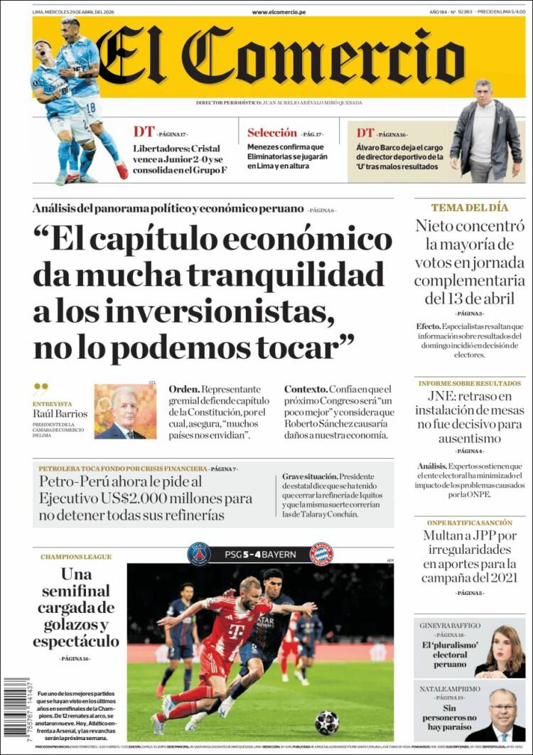 Portada de El Comercio (Per&uacute;)