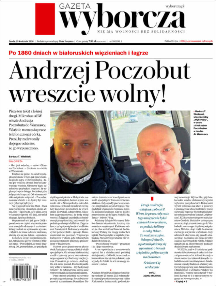 Portada de Gazeta Wyborcza (Polonia)