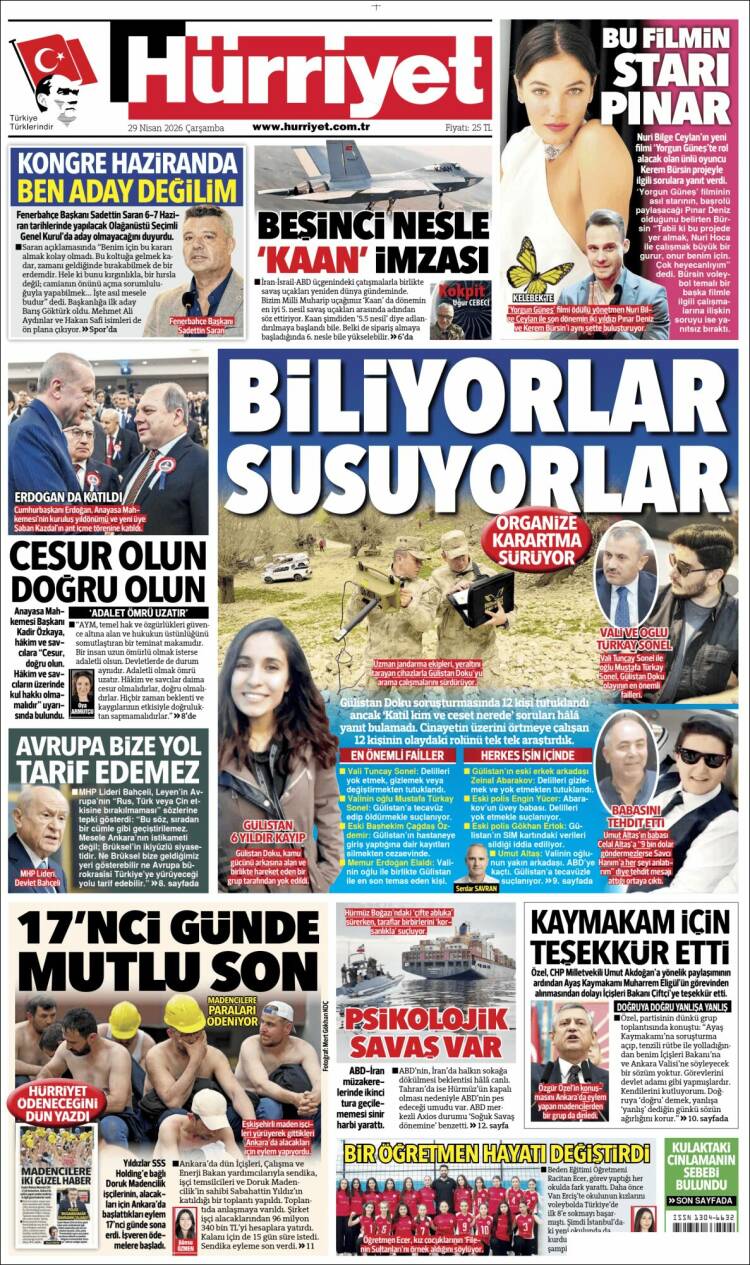Portada de Hürriyet (Turqu&iacute;a)