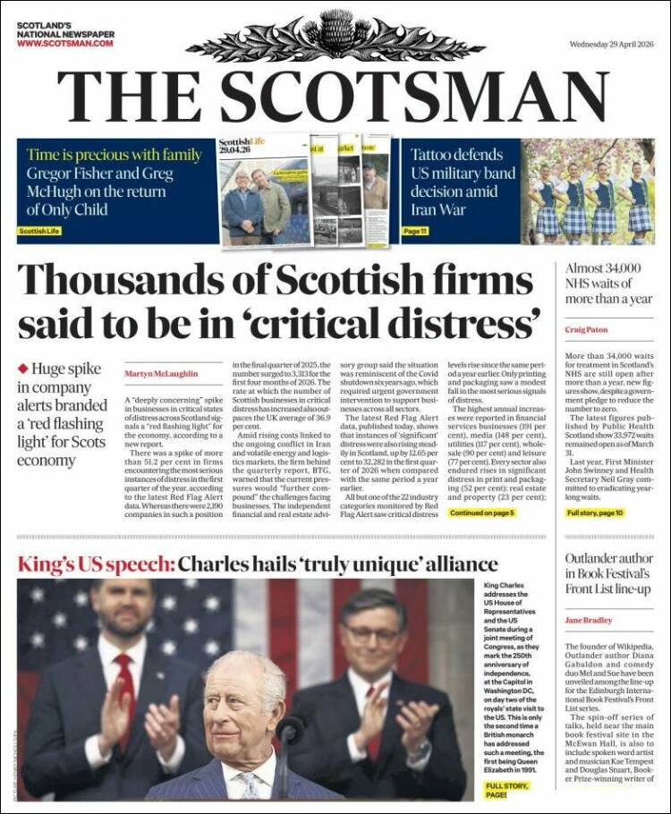 Portada de The Scotsman (Reino Unido)