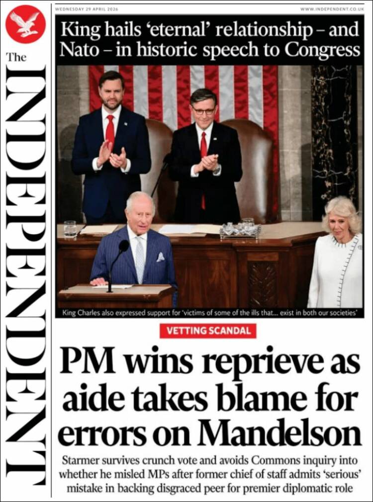 Portada de The Independent (Reino Unido)