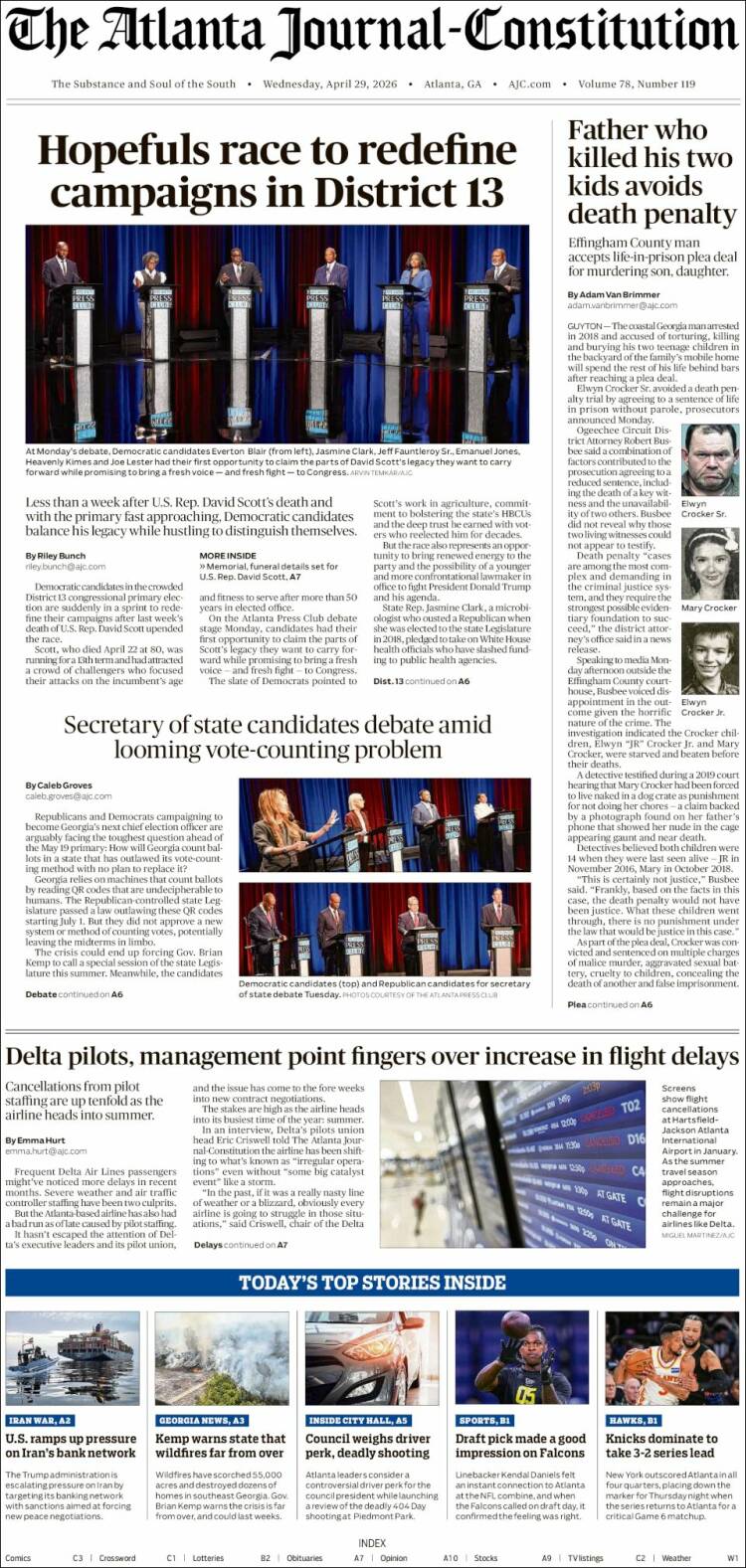 Portada de The Atlanta Journal-Constitution (USA)