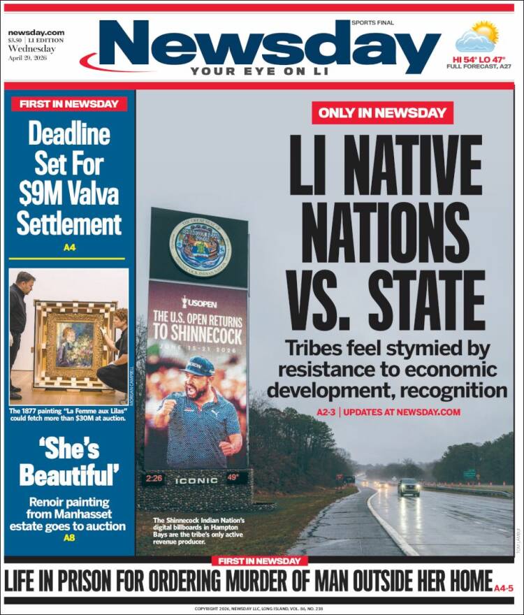 Portada de Newsday (USA)