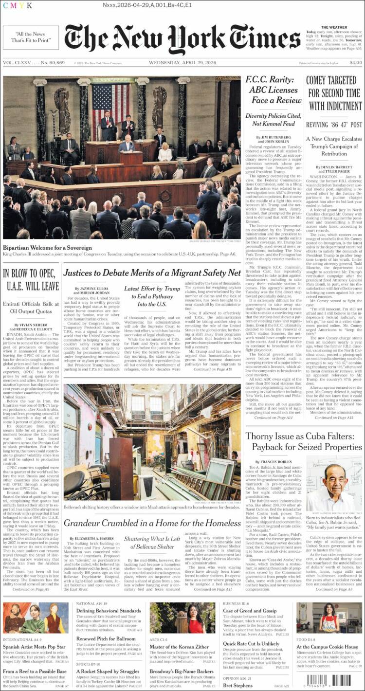 Portada de New York Times (USA)