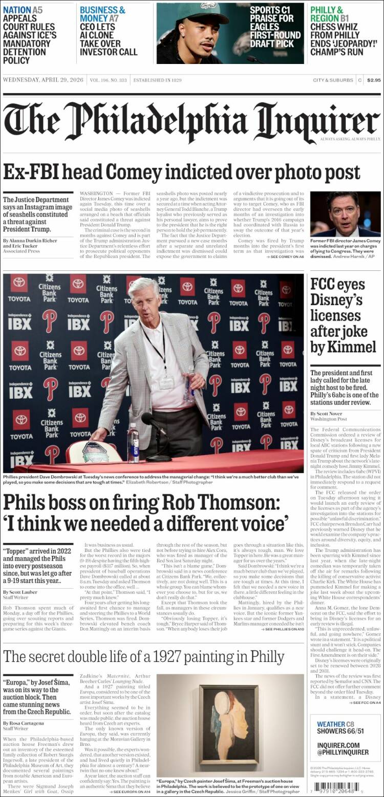 Portada de Philadelphia Inquirer (USA)