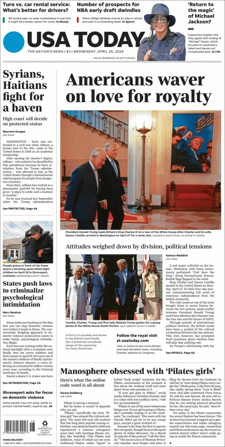 Portada de USA Today (USA)