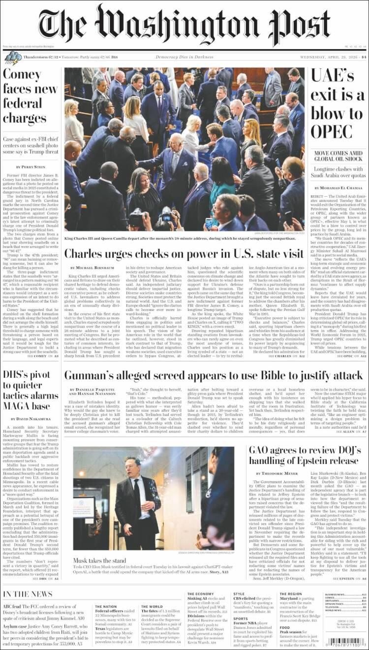 Portada de The Washington Post (USA)