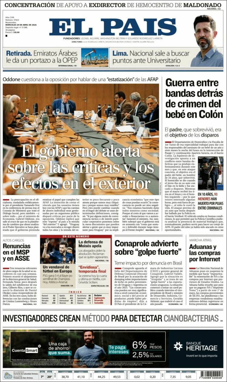 Portada de El País (Uruguay)