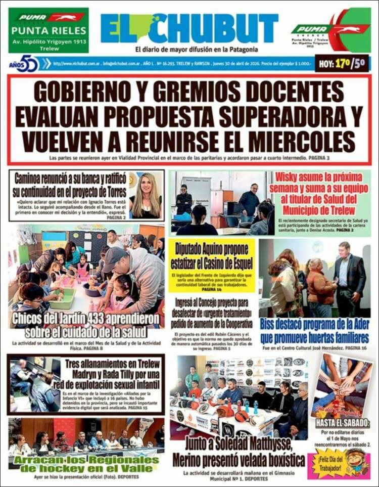 Portada de El Chubut (Argentina)