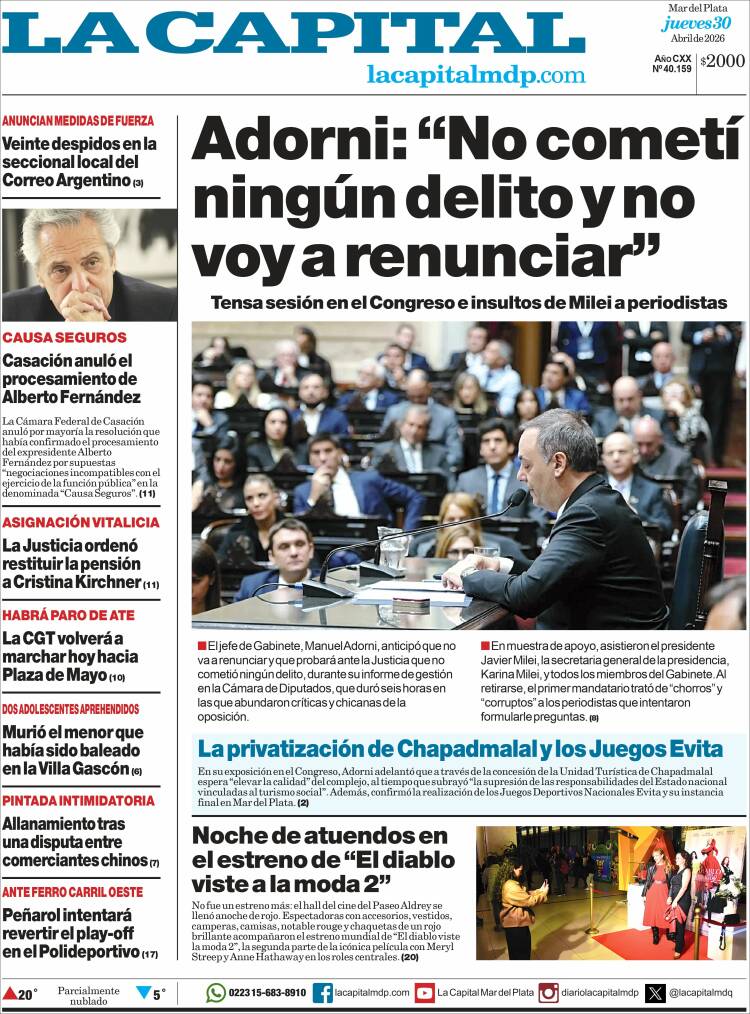 Portada de Diario La Capital - Mar del Plata (Argentina)