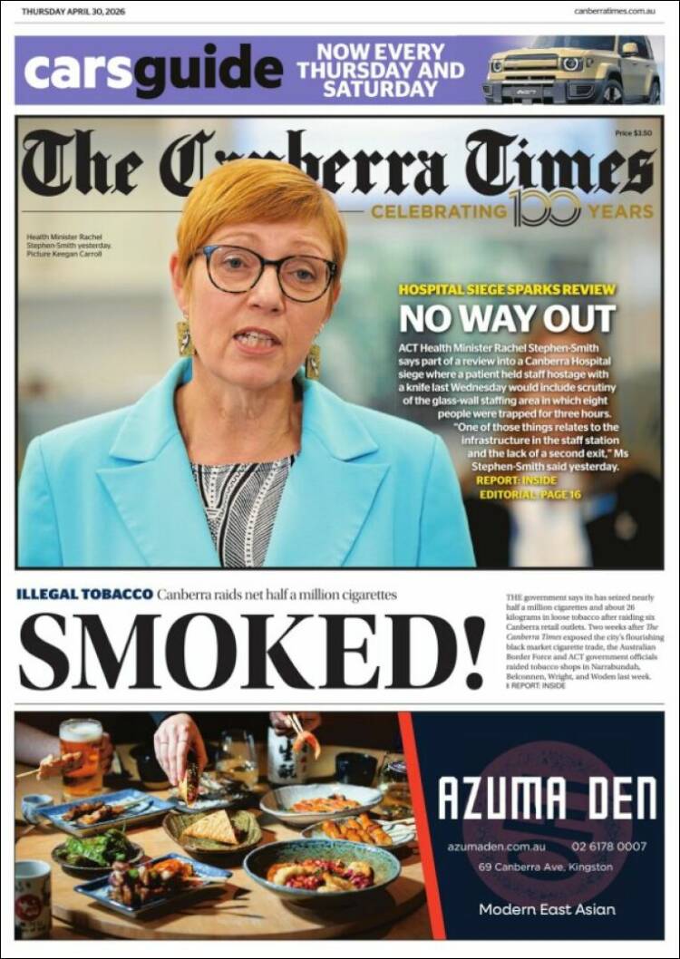 Portada de The Canberra Times (Australia)
