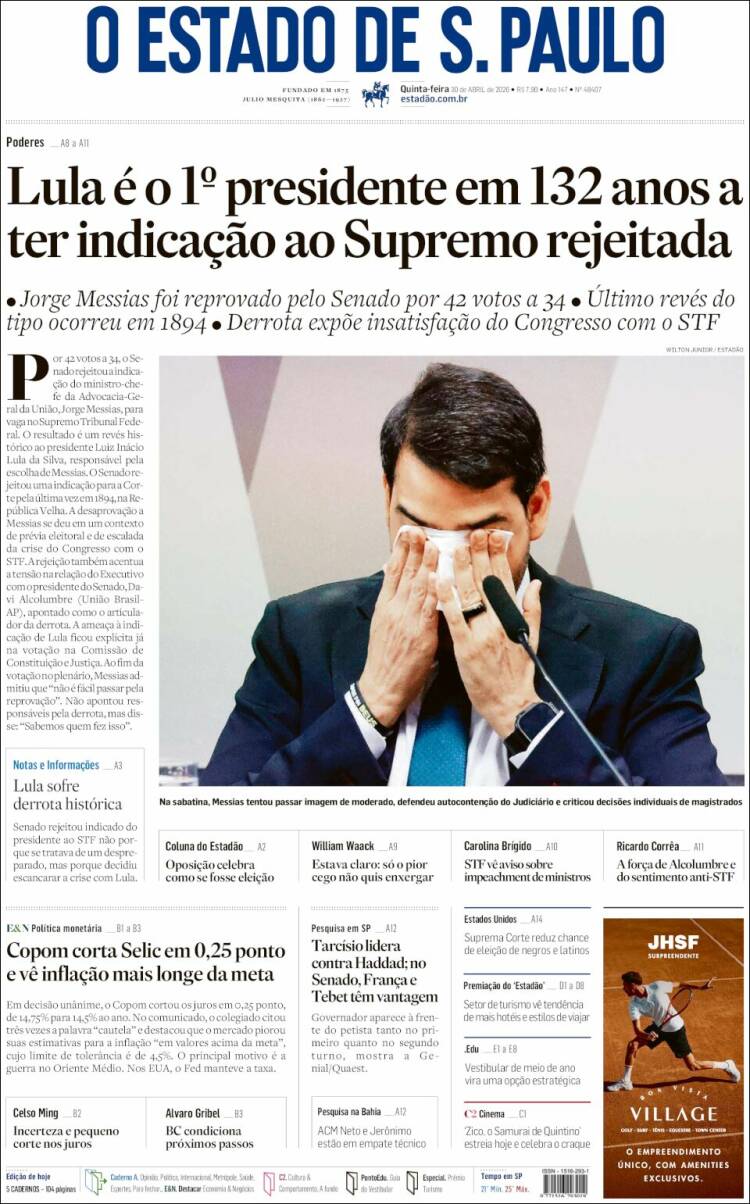 Portada de O Estado de São Paulo (Brasil)