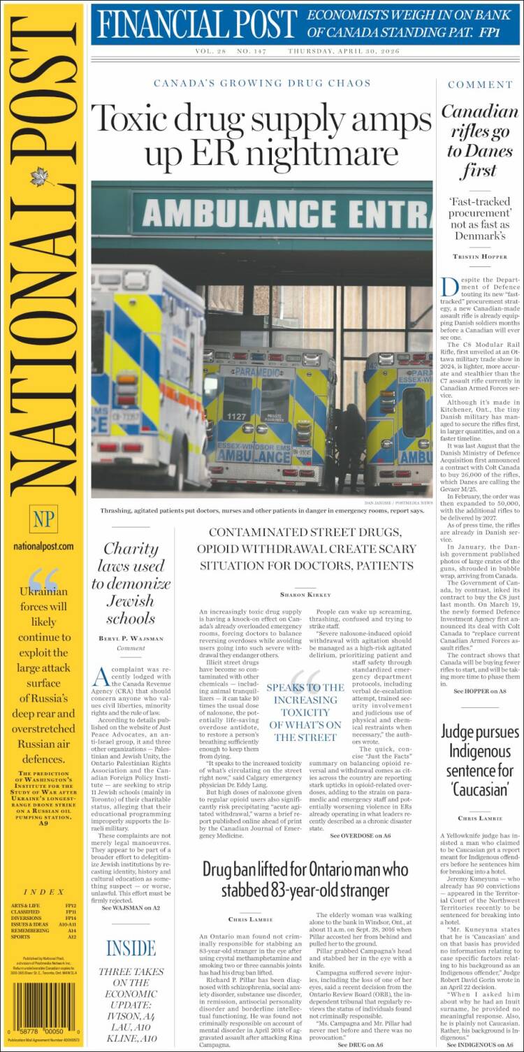 Portada de The National Post (Canad&aacute;)