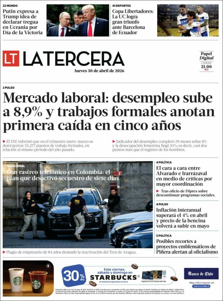 Portada de La Tercera (Chile)
