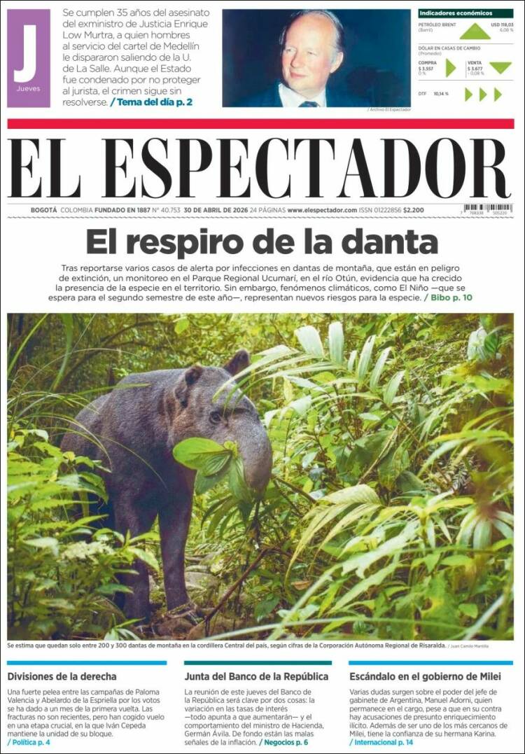 Portada de El Espectador (Colombia)