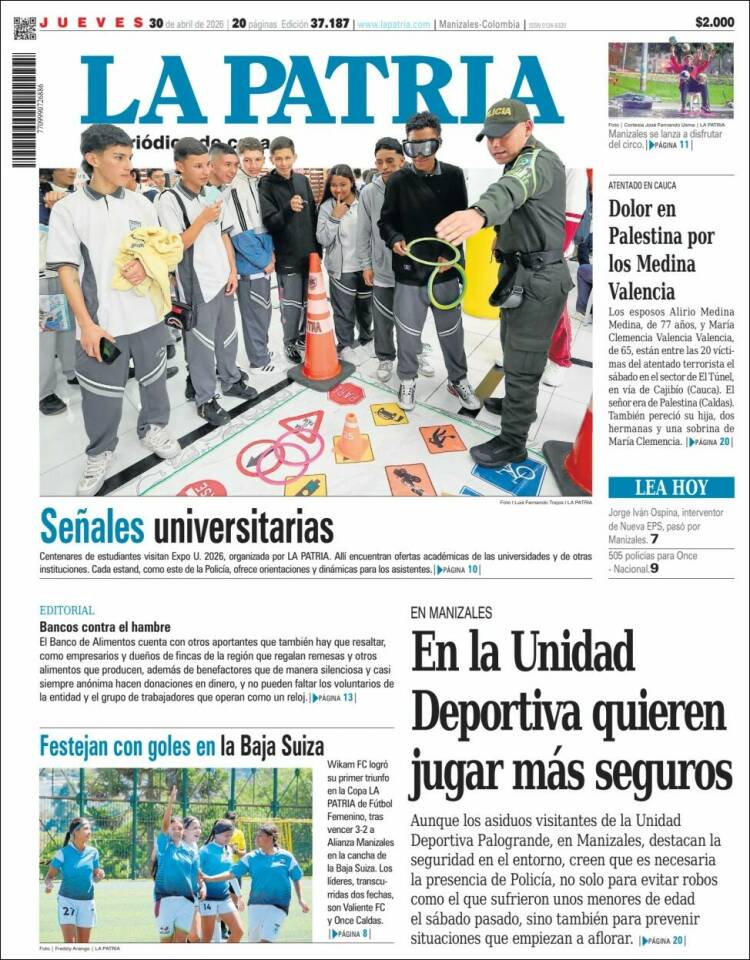 Portada de La Patria (Colombia)