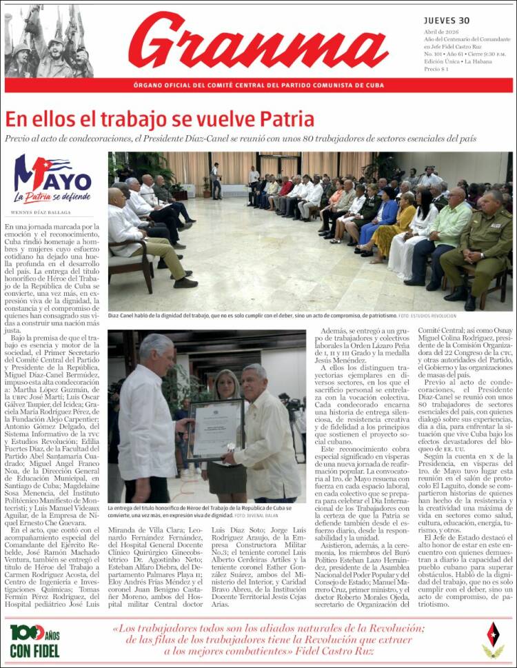 Portada de Granma (Cuba)