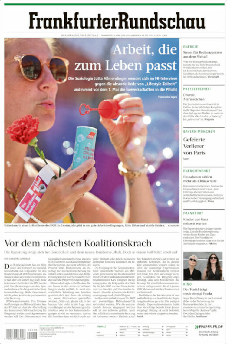 Portada de Frankfurter Rundschau (Alemania)