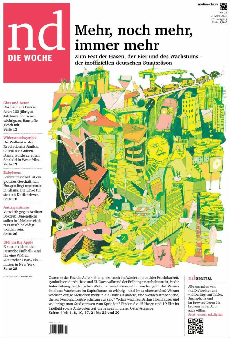 Portada de Neues Deutschland (Alemania)