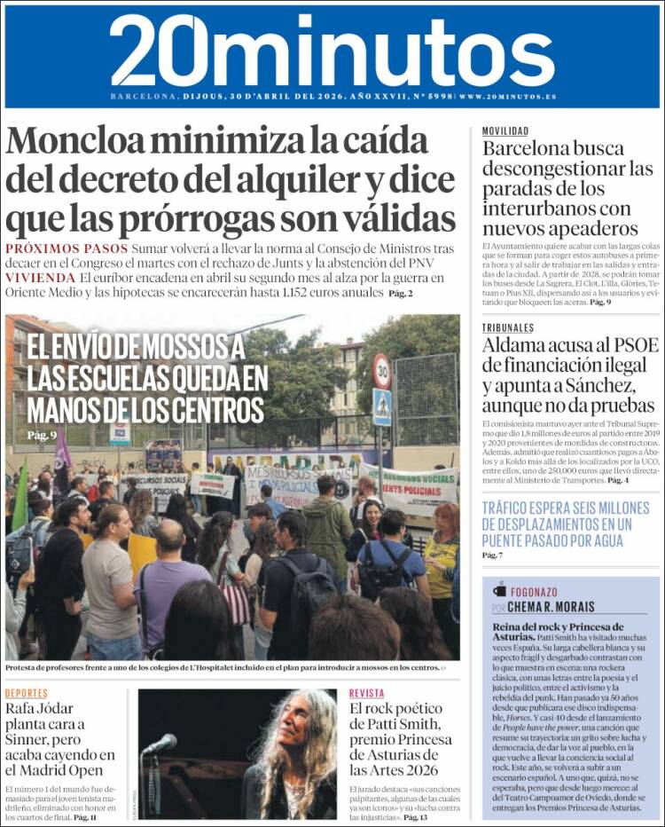 Portada de 20 Minutos - Barcelona (Espa&ntilde;a)
