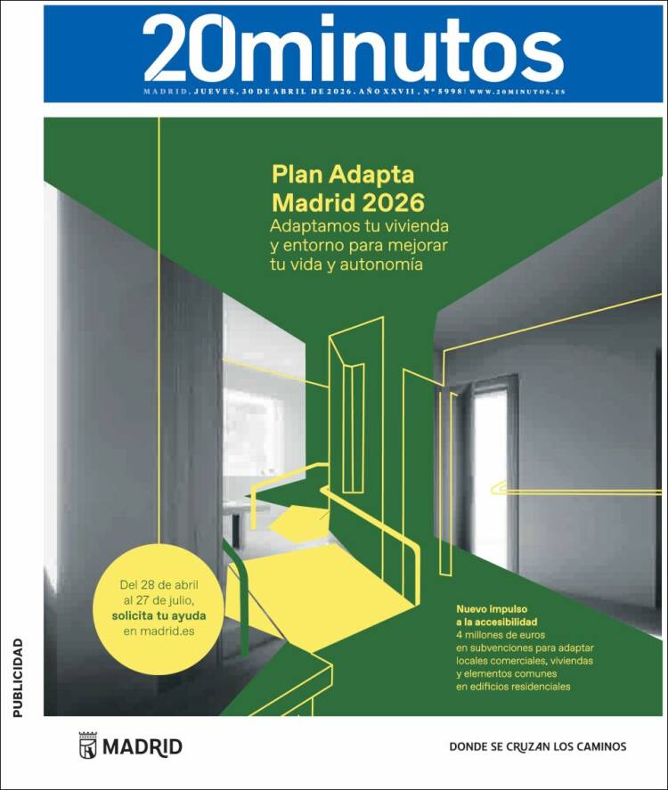 Portada de 20 Minutos - Madrid (Espa&ntilde;a)