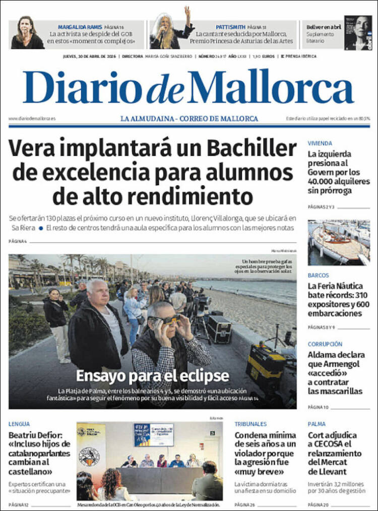 Portada de Diario de Mallorca (Espa&ntilde;a)