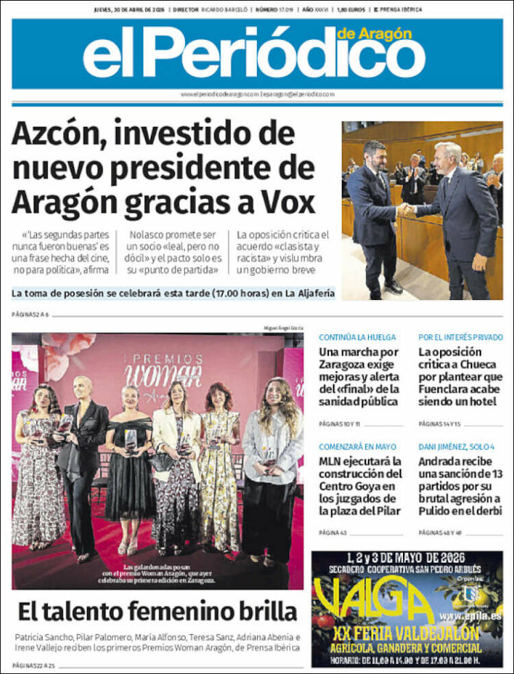 Portada de El Periódico de Aragón (Espa&ntilde;a)