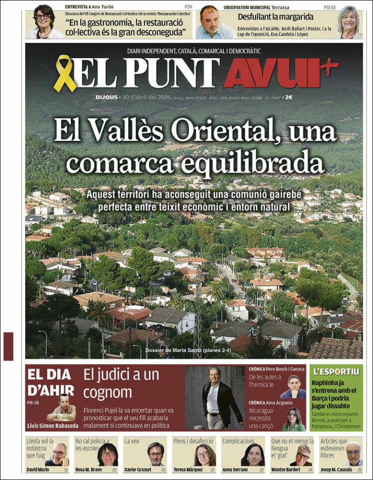 Portada de El Punt Avui (Espa&ntilde;a)