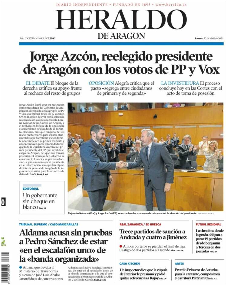 Portada de Heraldo de Aragón (Espa&ntilde;a)