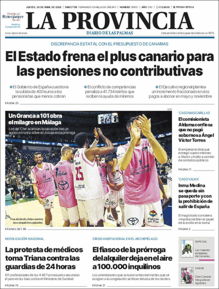 Portada de La Provincia (Espa&ntilde;a)