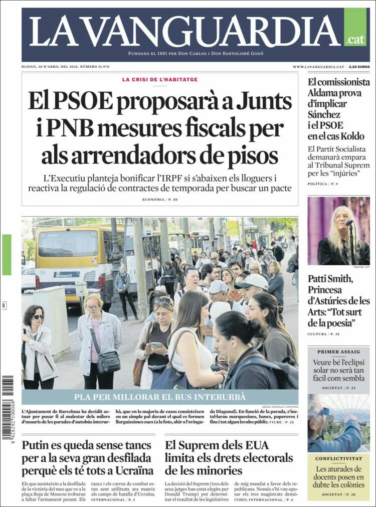 Portada de La Vanguardia (Espa&ntilde;a)