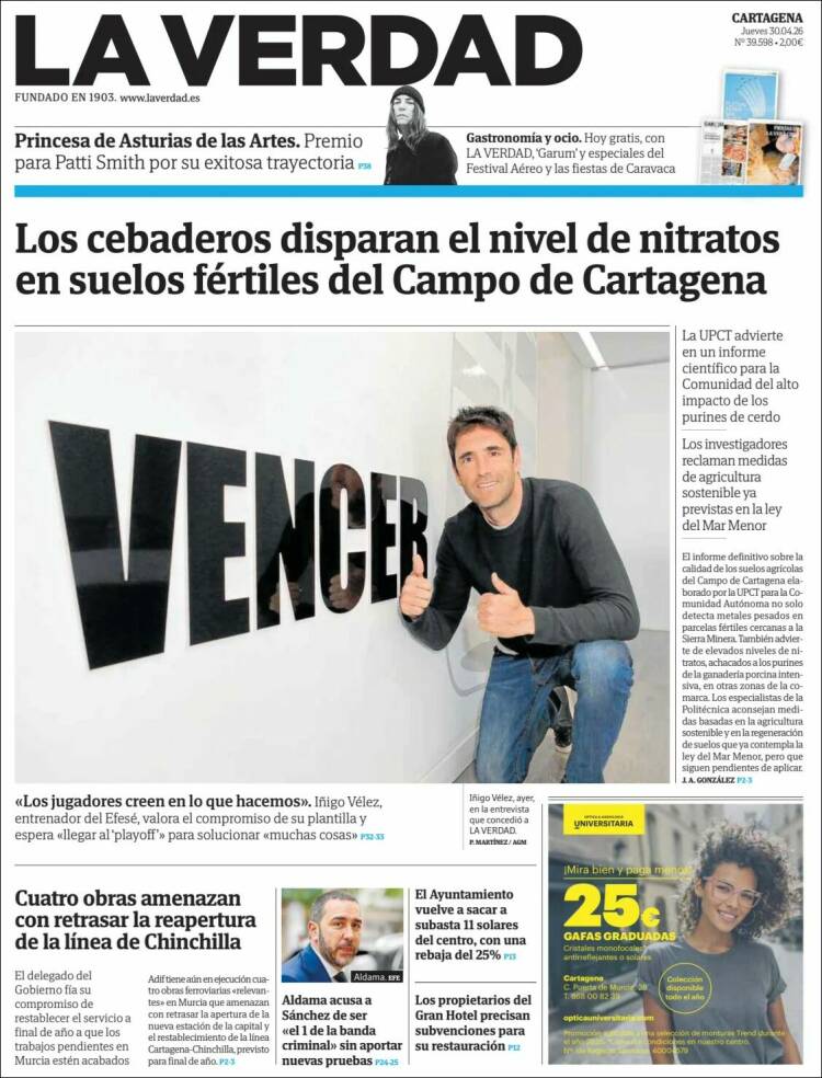 Portada de La Verdad de Cartagena (Espa&ntilde;a)